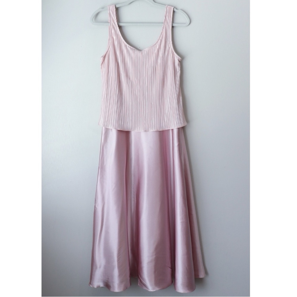 Vintage Pink Sleeveless Satin Maxi Dress 10